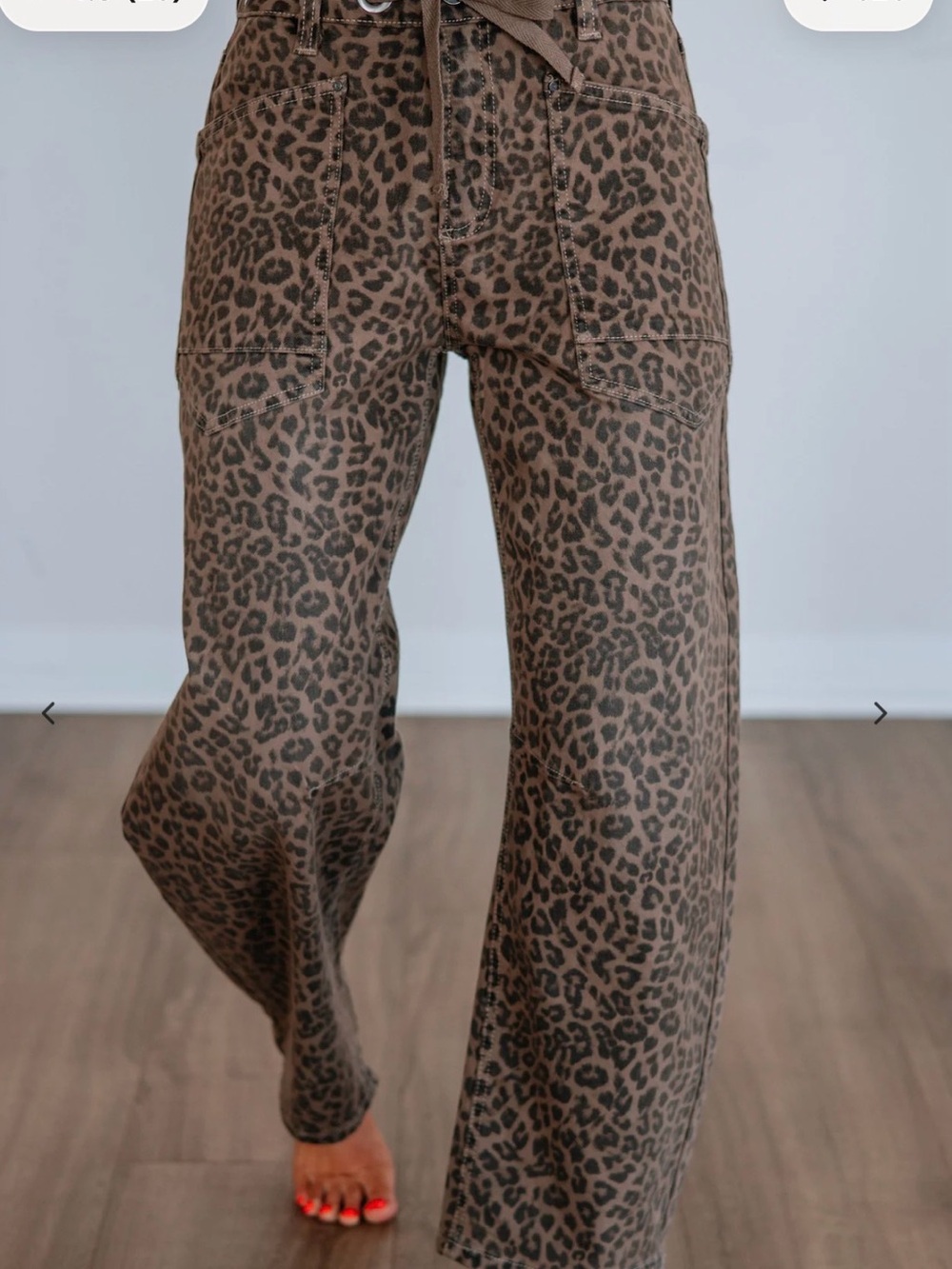 Risen Leopard Print Barrel Leg Women’s Jeans  in Brown